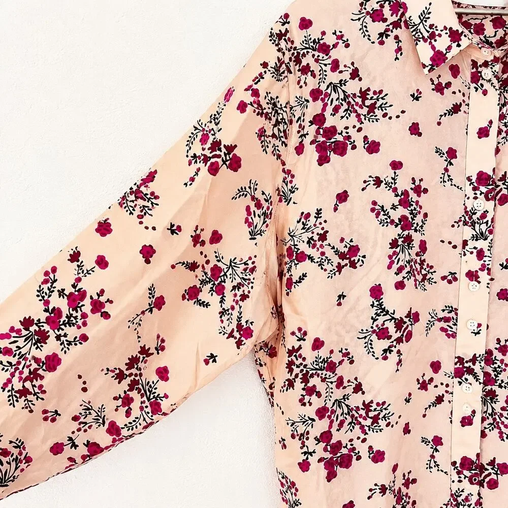 J.Crew Collection Budding Floral Silk Twill Shirt 24 Pink Plus Size Preppy